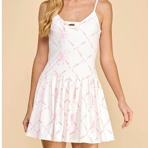 Cream and Light Pink Tie-Front Romper Dress